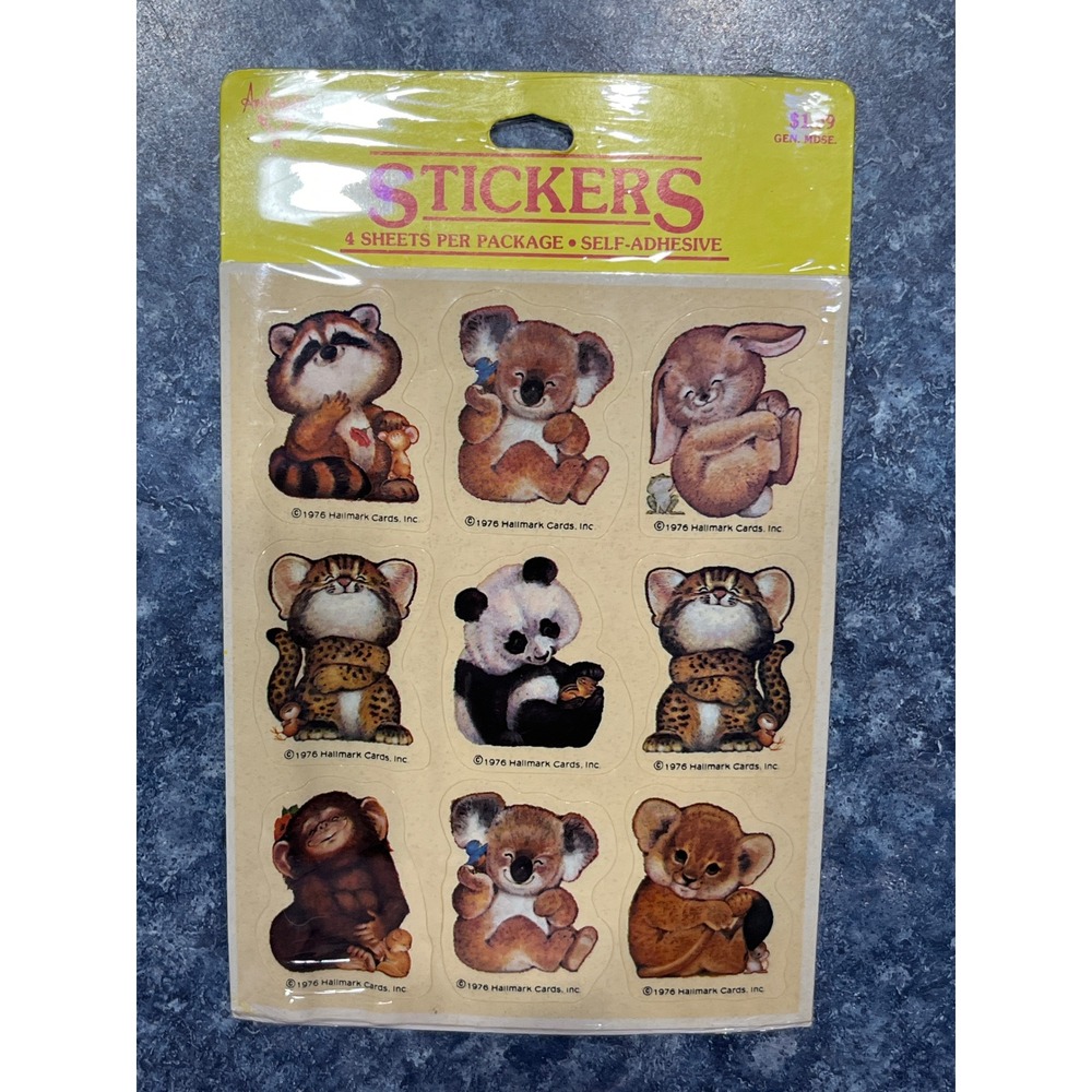 Vintage 1976 Hallmark Ambassador Baby Animal Stickers 4 Sheets Unopened 109SS43K